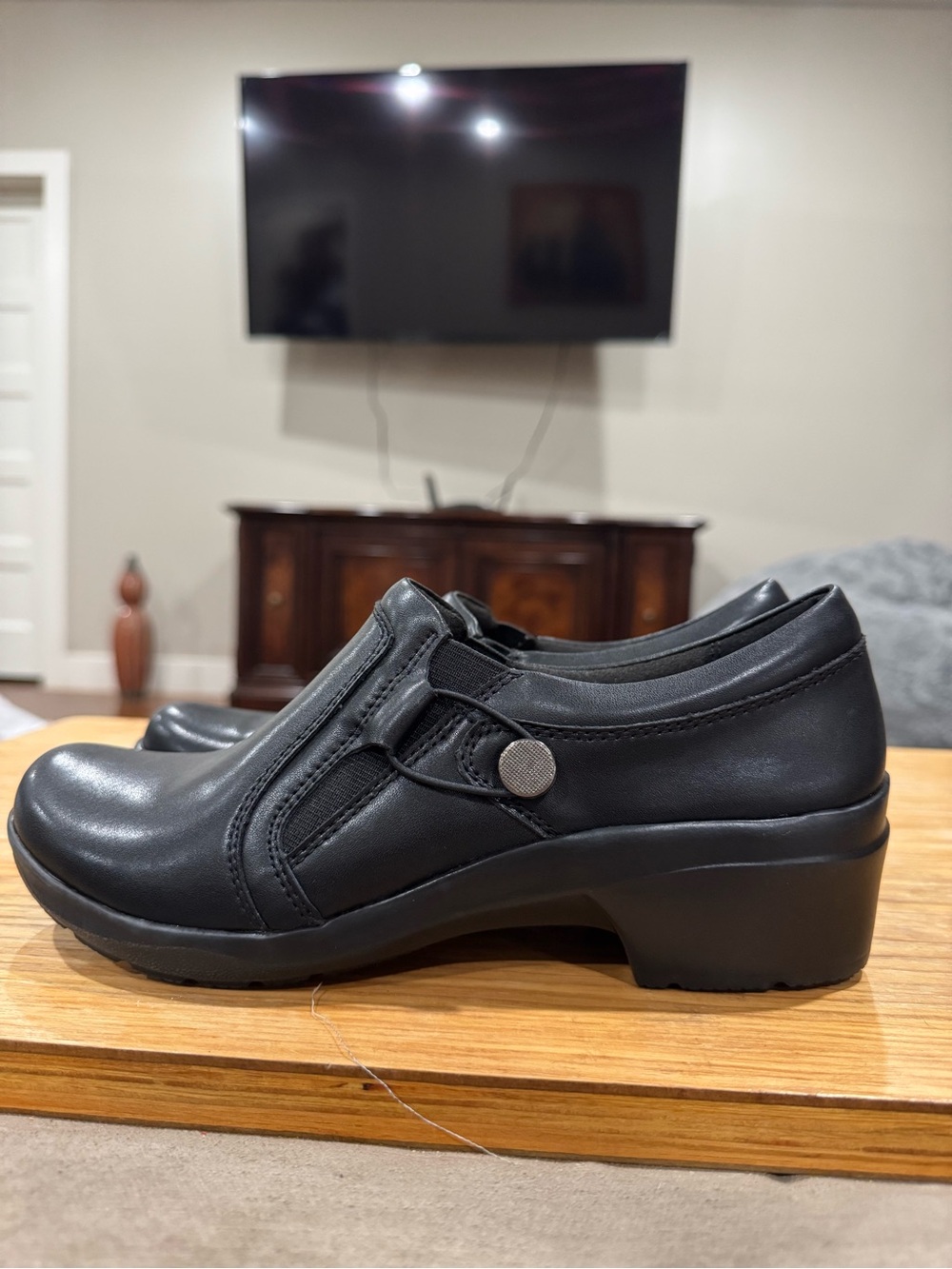 Clark’s Collection Angie Holly Women’s Black Leather Slip-On Comfort Heels NWOB